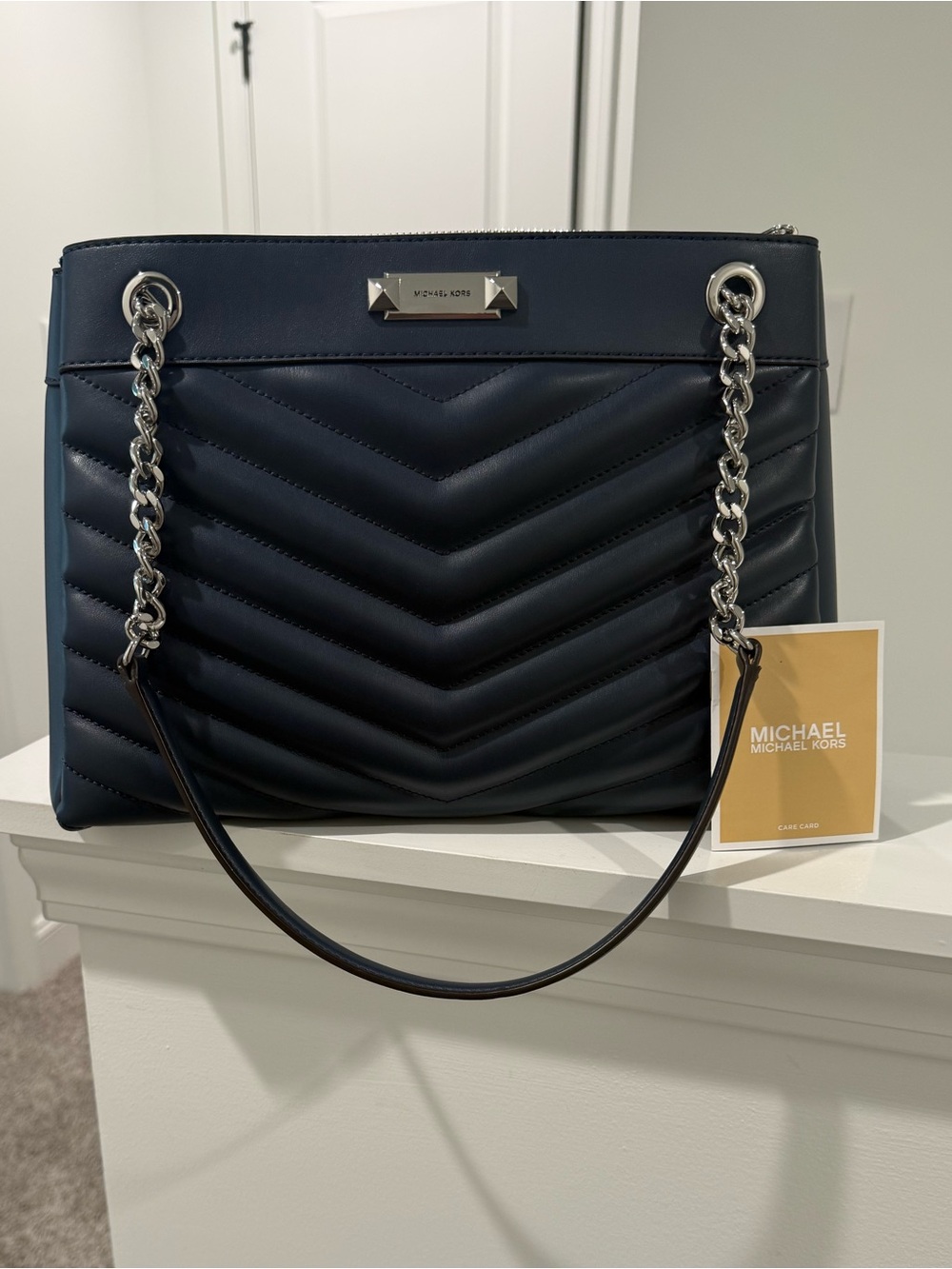 Michael Kors Whitney Navy Quilted Chain-Handle Shoulder Bag